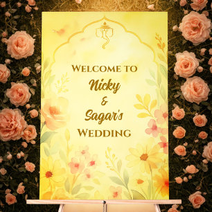 Indian Hindu Wedding Floral Welcome Acrylic Signs Acrylschild