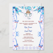 Indian Hindu Wedding Ganesha Blue Butterfly Einladung (Vorderseite)