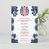 Indian Hindu Wedding Ganesha Blue Peacock Einladung (Stehend Vorderseite)