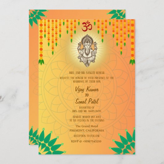 Indian Hindu Wedding Ganesha Custom Image Einladung (Vorne/Hinten)