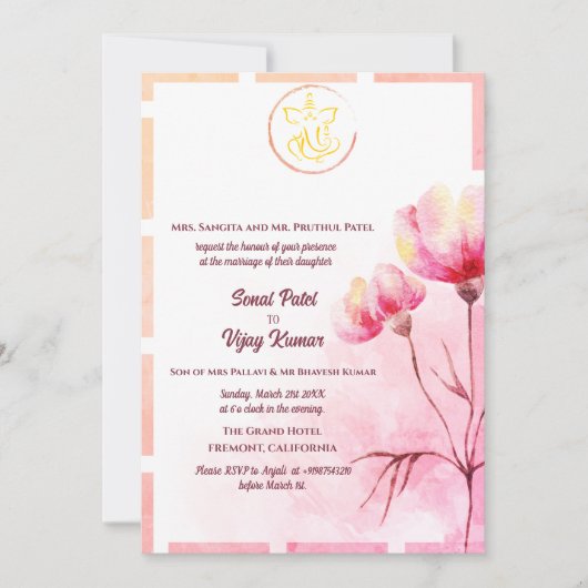 Indian Hindu Wedding Ganesha Einladung (Vorderseite)