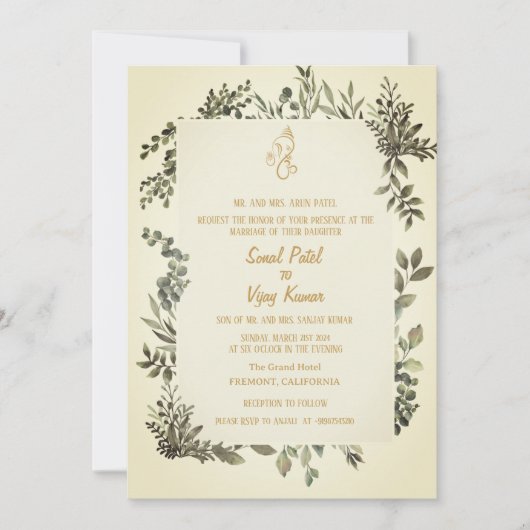 Indian Hindu Wedding Ganesha Einladung (Vorderseite)