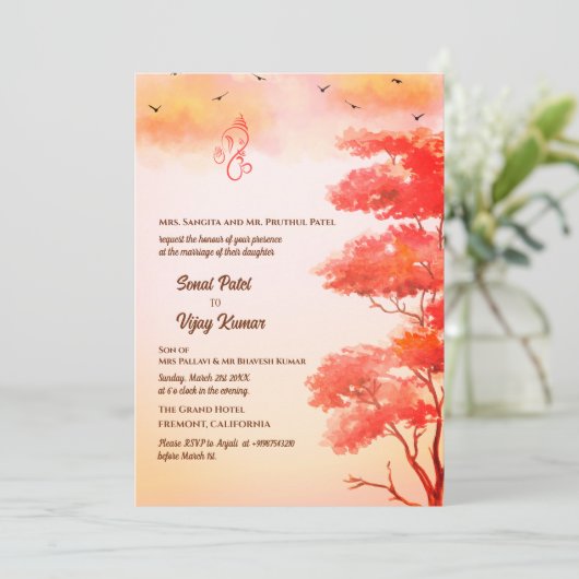 Indian Hindu Wedding Ganesha Einladung (Stehend Vorderseite)