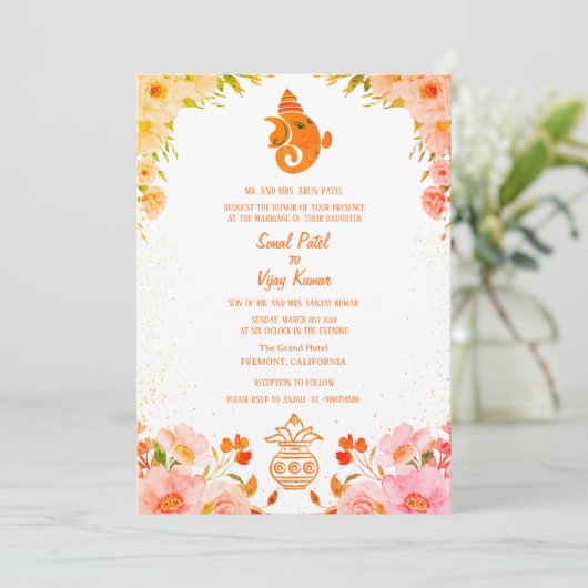 Indian Hindu Wedding Ganesha Einladung (Stehend Vorderseite)