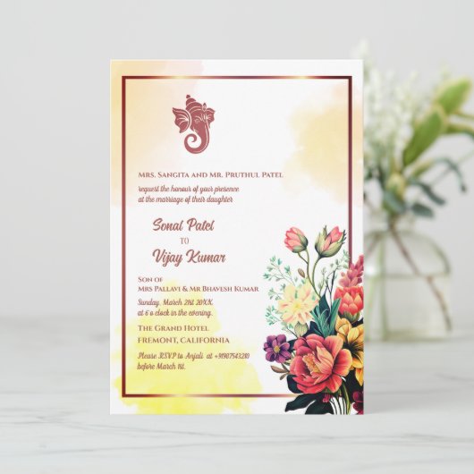 Indian Hindu Wedding Ganesha Einladung (Stehend Vorderseite)