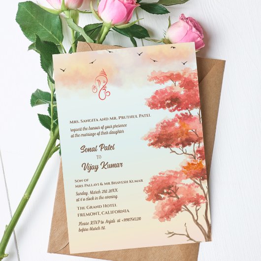 Indian Hindu Wedding Ganesha Einladung