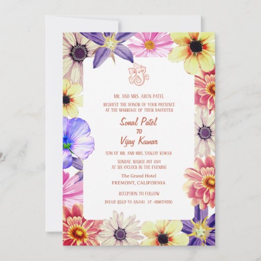 Indian Hindu Wedding Ganesha Einladung (Vorderseite)