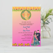 Indian Hindu Wedding Ganesha Floral Einladung (Stehend Vorderseite)