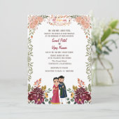 Indian Hindu Wedding Ganesha Floral Einladung (Stehend Vorderseite)