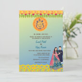 Indian Hindu Wedding Ganesha Floral Einladung (Stehend Vorderseite)
