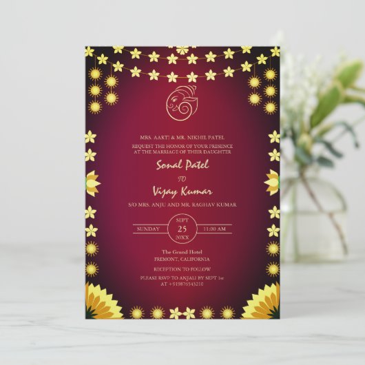 Indian Hindu Wedding Ganesha Logo Einladung (Stehend Vorderseite)