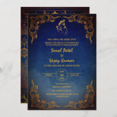Indian Hindu Wedding Ganesha Logo Golden Elements Einladung (Vorne/Hinten)