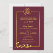 Indian Hindu Wedding Ganesha Logo Golden Elements Einladung (Vorderseite)