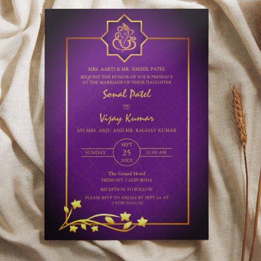 Indian Hindu Wedding Ganesha Logo Golden Elements Einladung