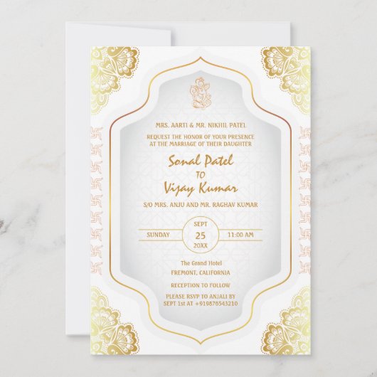 Indian Hindu Wedding Ganesha Logo Golden Elements Einladung (Vorderseite)