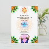 Indian Hindu Wedding Ganesha Peacock Pair White Einladung (Stehend Vorderseite)