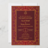 Indian Hindu Wedding Golden Elements Ganesha Logo Einladung (Vorderseite)
