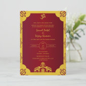 Indian Hindu Wedding Golden Elements Om Einladung (Stehend Vorderseite)
