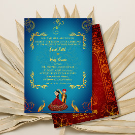 Indian Hindu Wedding Royal Golden Peacock Aquamari Einladung