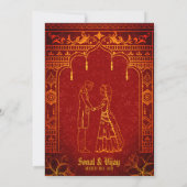 Indian Hindu Wedding Royal Golden Peacock Maroon Einladung (Rückseite)