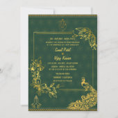 Indian Hindu Wedple Couple Image Golden Peacock Einladung (Vorderseite)