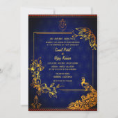 Indian Hindu Wedple Couple Image Golden Peacock Einladung (Vorderseite)