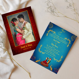 Indian Hindu Wedple Couple Image Golden Peacock Einladung