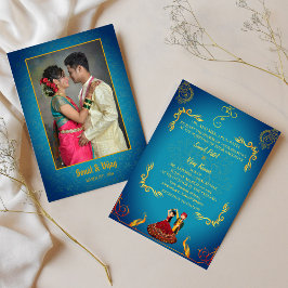 Indian Hindu Wedple Couple Image Golden Peacock Einladung