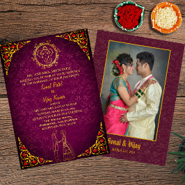 Indian Hindu Wedple Couple Image Golden Peacock Einladung