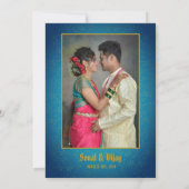 Indian Hindu Wedple Image Aquamarin Golden Einladung (Rückseite)