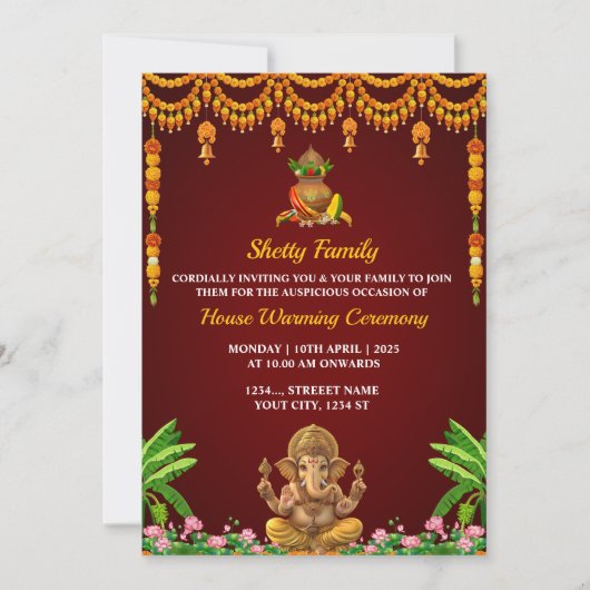 Indian Housewarming Invitation Card, Grah Pravesh Einladung (Vorderseite)