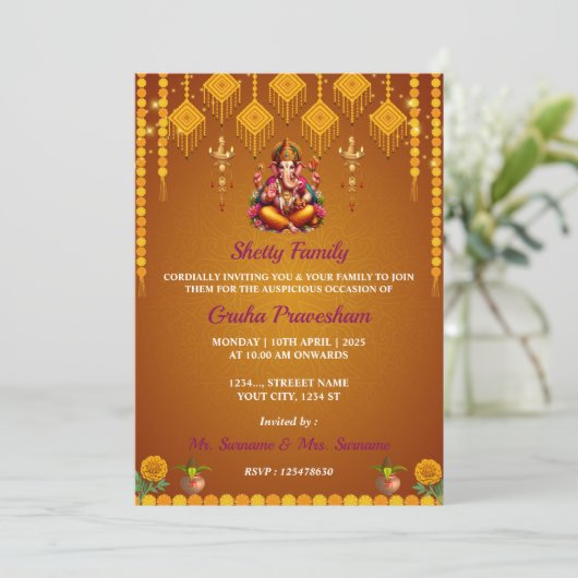 Indian Housewarming Invitational Card, Gruh Praves Einladung (Stehend Vorderseite)