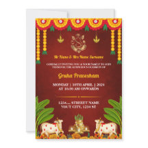 Indian Housewarming Invitational Card, Gruha Prave