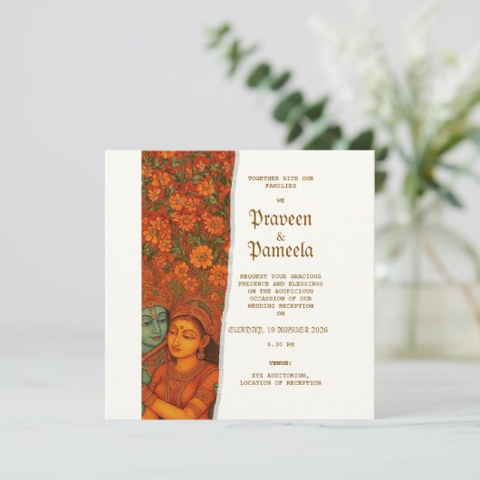 Indian invitation with Radhakrishna Mural painting Save The Date (Stehend Vorderseite)