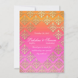 Indian Invite Foto Card Damask Pink Orange Gold Einladung