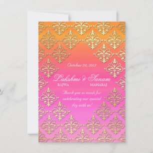Indian Invite Foto Card Damask Pink Orange Gold Einladung