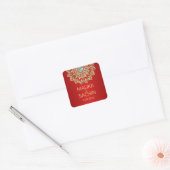 Indian Mandala Blume RED Gold Wedding Siegel Quadratischer Aufkleber (Umschlag)