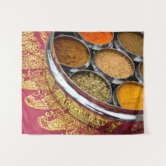 Indian Masala Dabba Gewürz-Bike Bar Settecentesimo Wandteppich (Vorderseite (Horizontal))