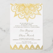 Indian Mehndi Hindu Elegant Stilvolle Hochzeit Gol Folieneinladung (Vorderseite)