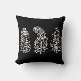 Indian Motif Handblock Print Light Cream Black Kissen