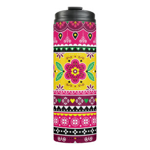 Indian or Pakistani truck art inspired seamless fo Thermosbecher