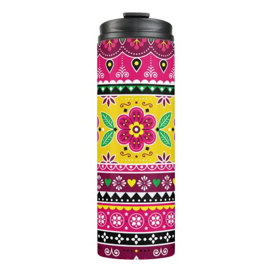 Indian or Pakistani truck art inspired seamless fo Thermosbecher (Vorderseite)