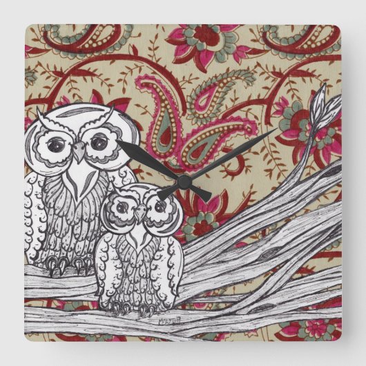 Indian Owls Clock Quadratische Wanduhr (Vorderseite)