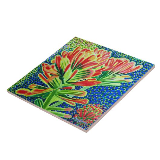 Indian Paintbrush Keramik Tile, CA Native Pflanze Fliese (Seite)