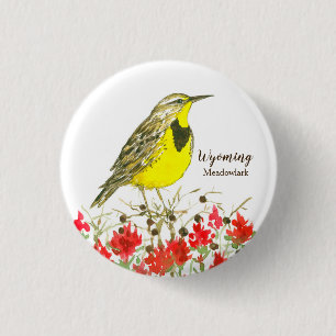 Indian Paintbrush Meadowlark Staat Bird of Wyoming Button