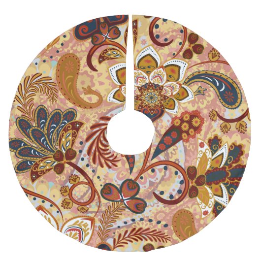 Indian Paisley: Blumenbraun Vintag Polyester Weihnachtsbaumdecke (Vorderseite)
