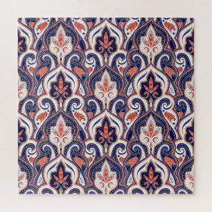 Indian Paisley: Blumenmedaille Nahtlos. Puzzle