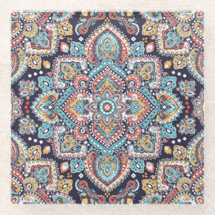 Indian Paisley: Ethnisches Mandala Muster Glasuntersetzer