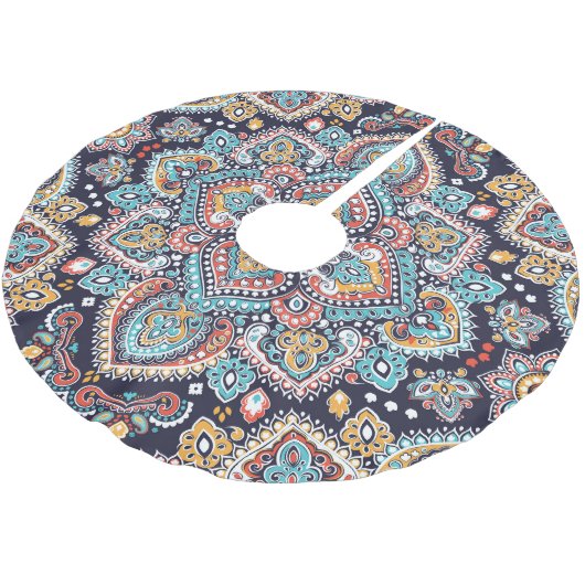 Indian Paisley: Ethnisches Mandala Muster Polyester Weihnachtsbaumdecke (Schrägansicht)