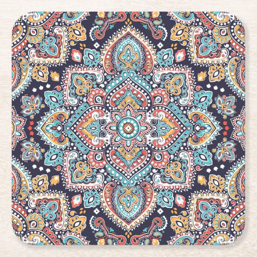 Indian Paisley: Ethnisches Mandala Muster Rechteckiger Pappuntersetzer (Vorderseite)